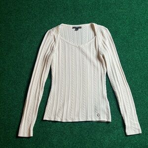 Guess Y2K Cream Ribbed Fitted Blouse